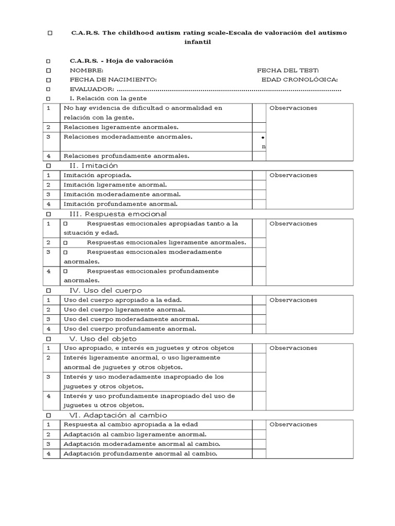 Cars Autismo Psicología clínica Prueba gratuita de 30 días Scribd