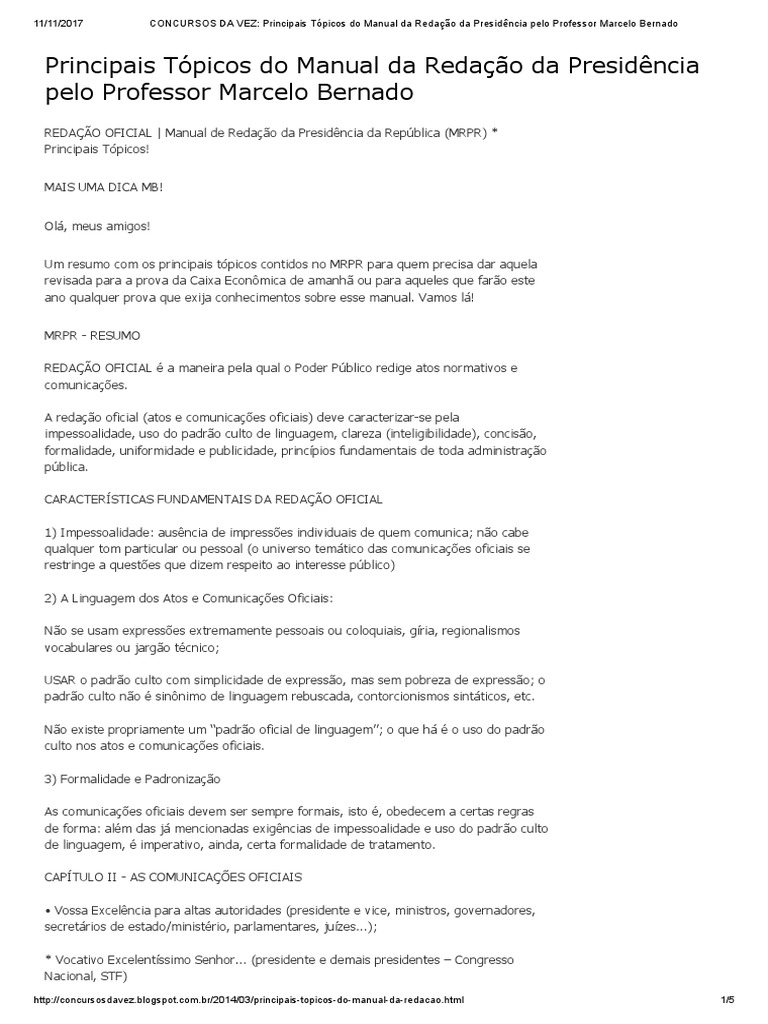 Principais Tópicos do Manual da Redação