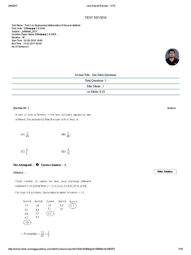 Test Review: Section Title: One Mark Questions Total Questions: 5 Max ...