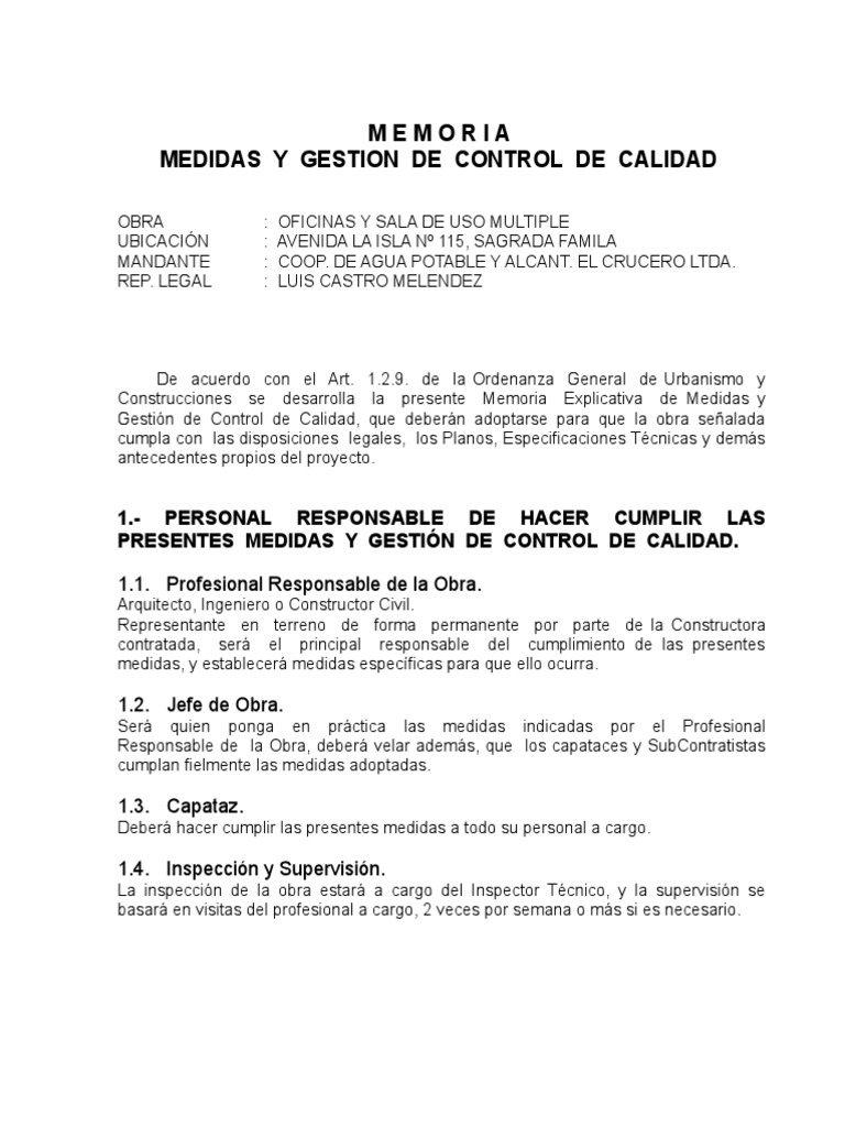 Medidas de Control | PDF | Arquitecto | Calidad (comercial)