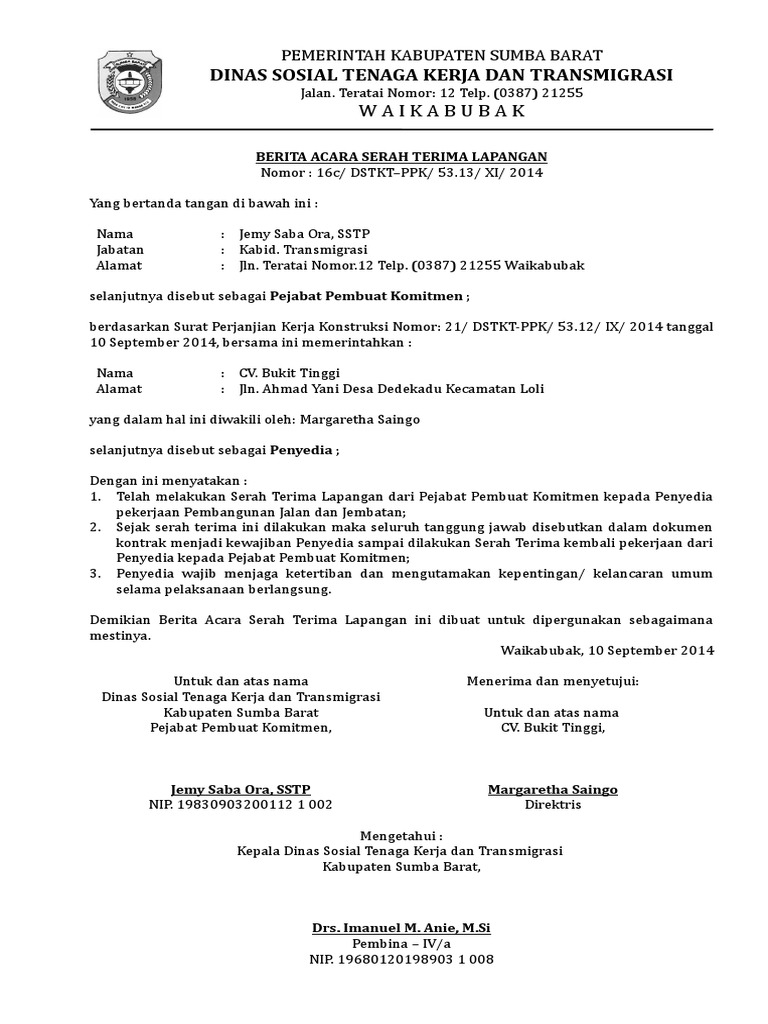 contoh berita acara serah terima lapangan.docx