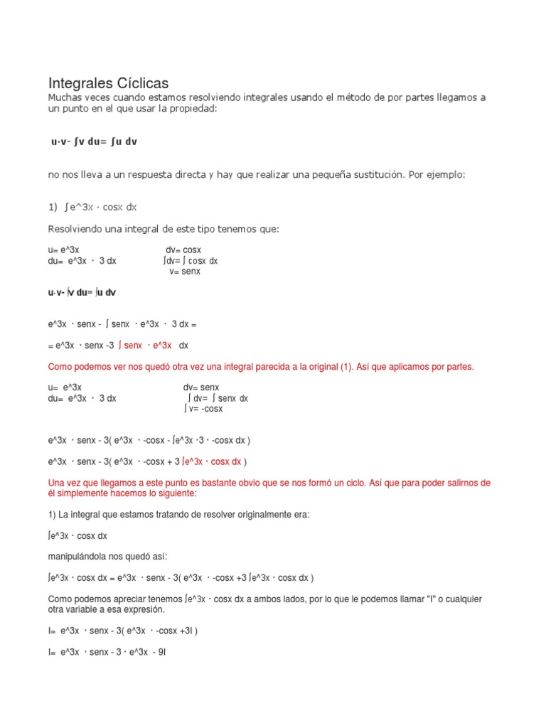 Integrales Cíclicas y Métodos de Resolución | PDF | Integral | Derivado