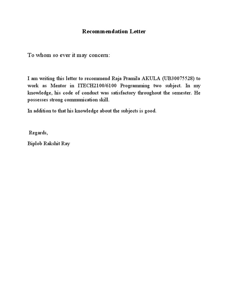 Recommendation for Raja Pramila Akula | PDF
