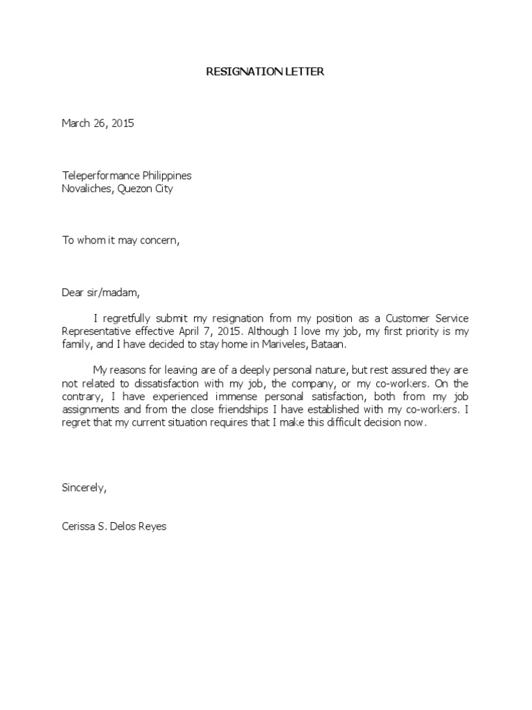 Resignation Letter Pdf