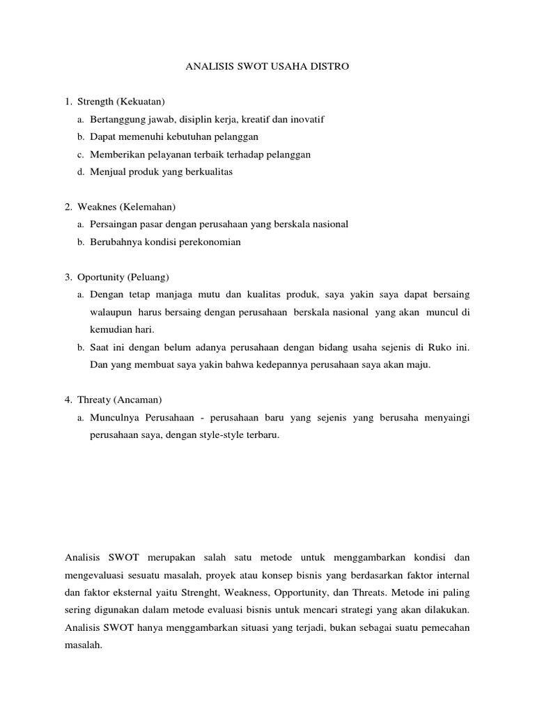 Analisis Swot Usaha Distro