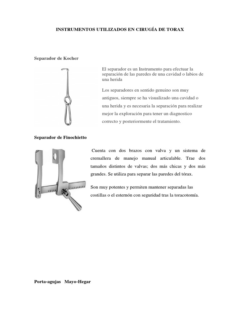 Instrumentos Quirúrgicos en Toracotomía | PDF | Cirugía ...