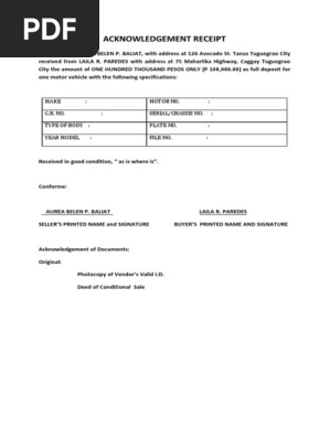 Acknowledgement Receipt Car