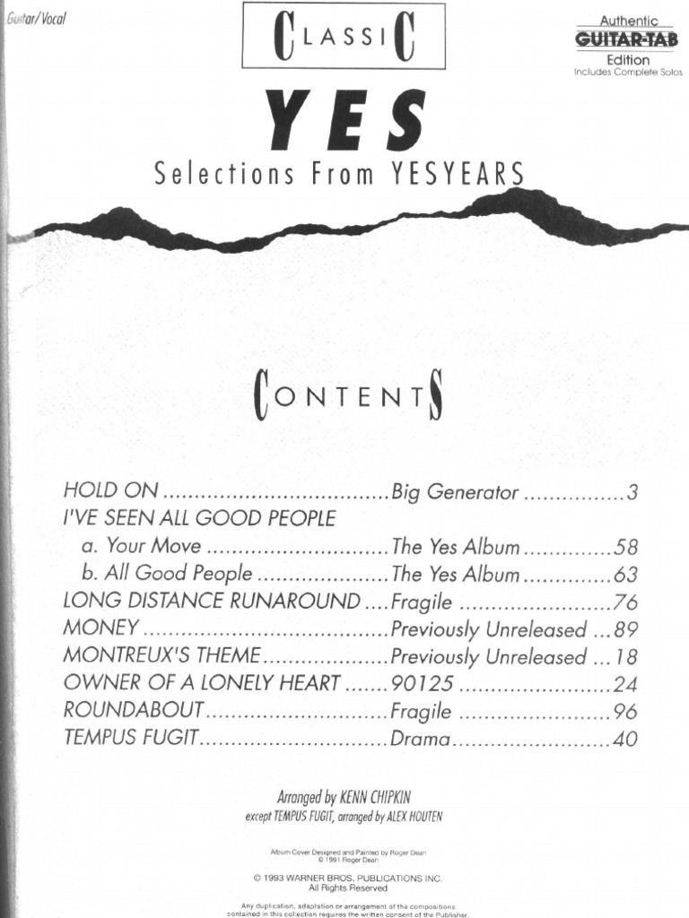 Guitar Book) - Yes - Selections From Yesyears PDF | PDF