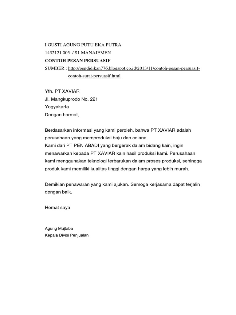 Contoh Pesan Persuasif | PDF