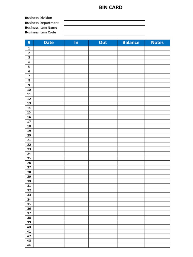 Bin Card Format Excel