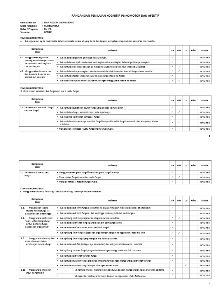 Rancangan Penilaian Kognitif Psikomotorik Dan Afektif