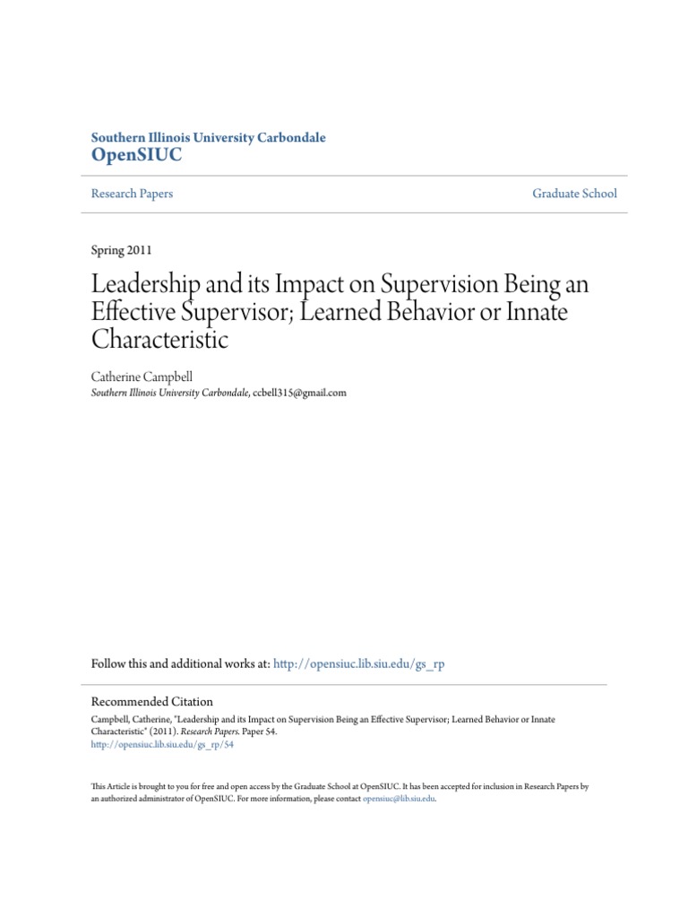 Leadership and Its Impact On Supervision Being An Effective Super | PDF ...
