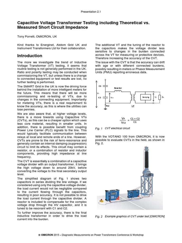 Capacitive Voltage Transformer Testing Including Theoretical vs ...