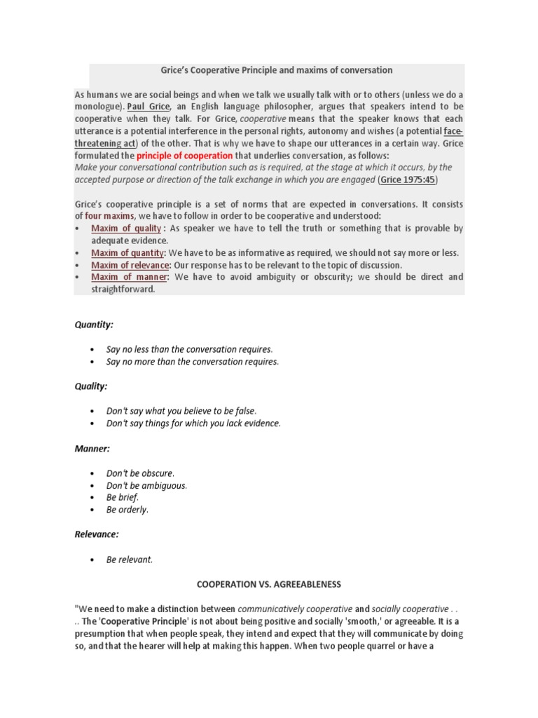 Grice's Conversation Maxims | PDF | Semiotics | Interpersonal Communication