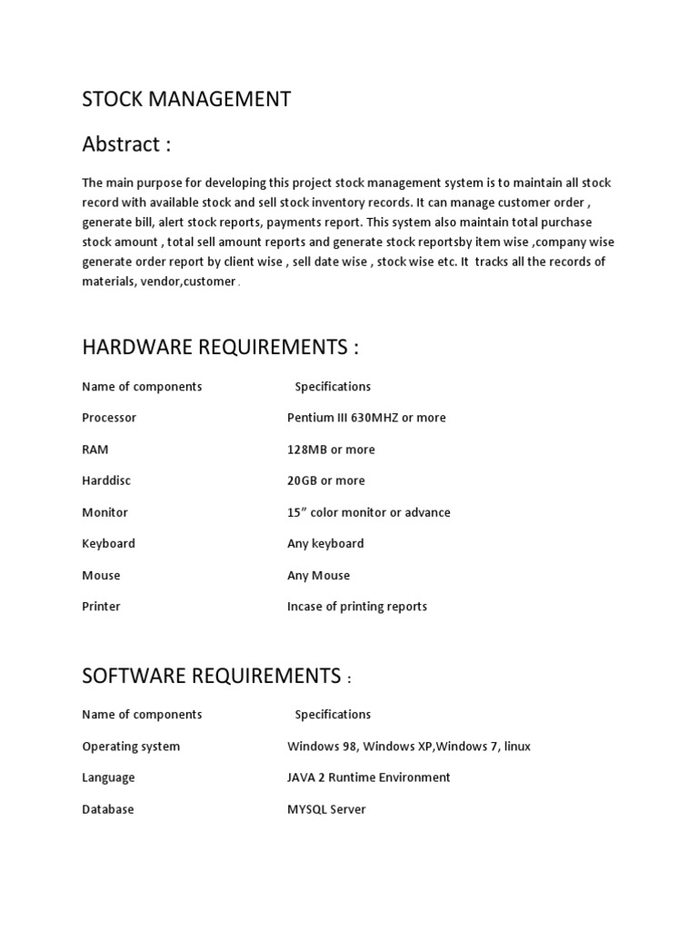 Stock Management Synopsis PDF