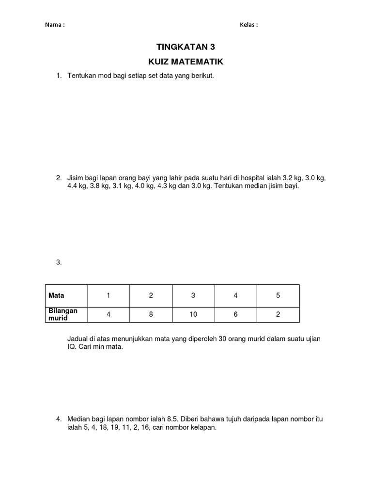 Kuiz Matematik Tingkatan 3 Pdf