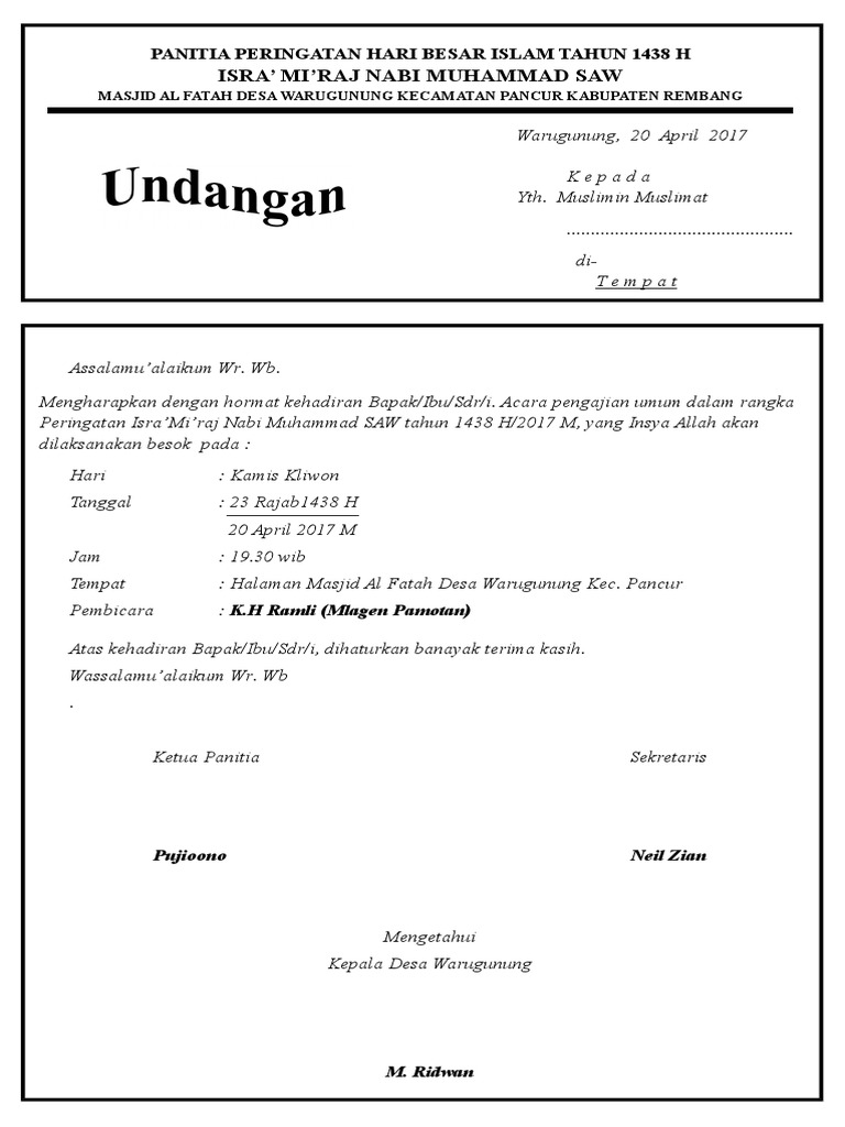 40 Contoh Undangan Pengajian Isra Miraj Terbaik Contoh Undangan