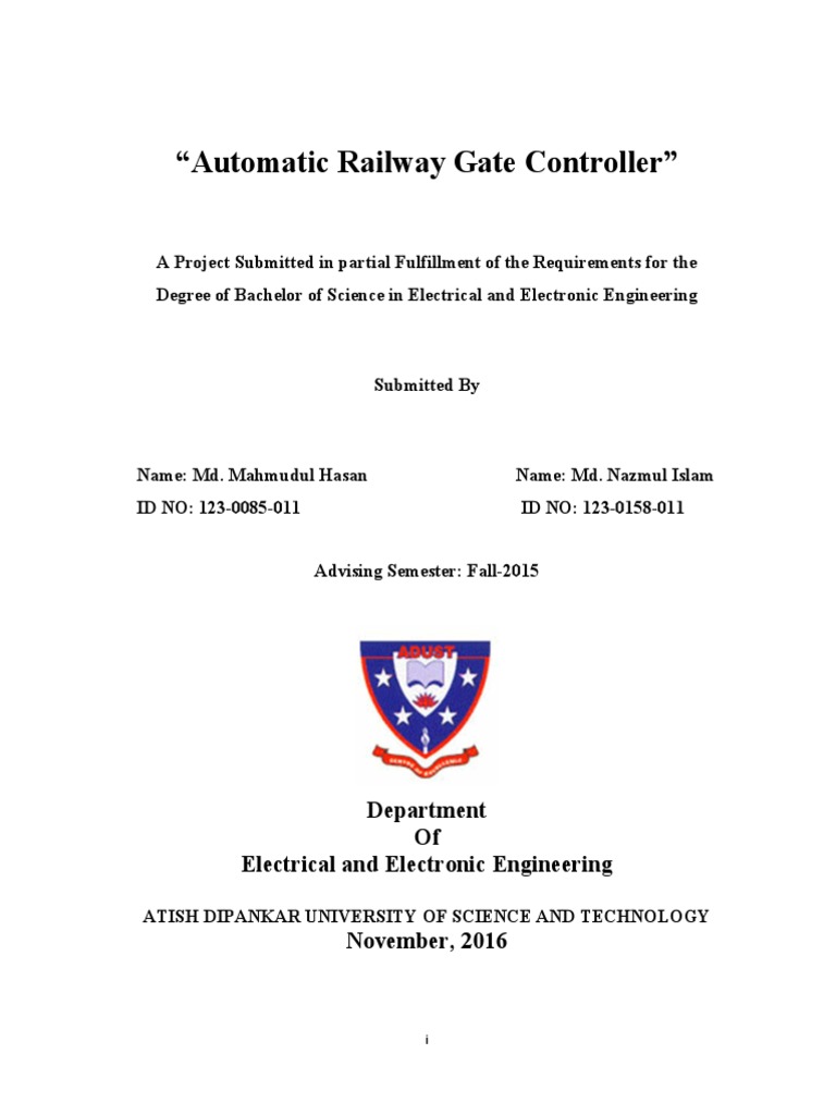 Automatic Railway Gate Controller Project | PDF | Bachelor Of Science ...