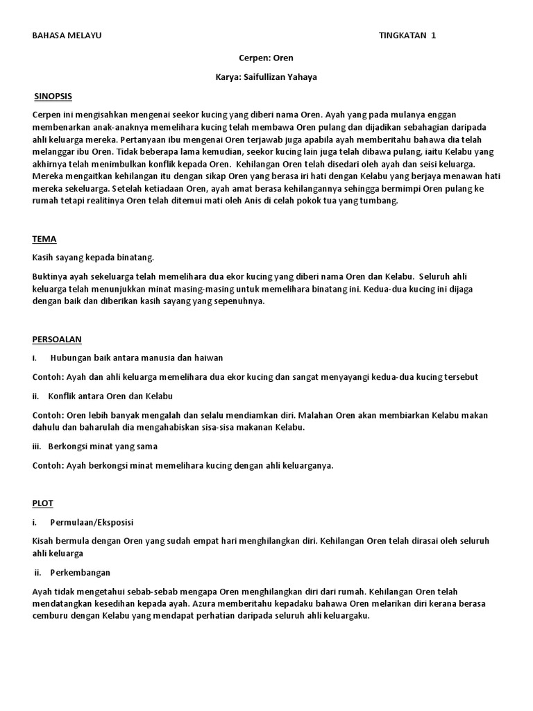 Nota Cerpen Oren Pdf