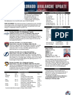 Central Division Standings Avalanche Notes: Team GP W L OT PTS