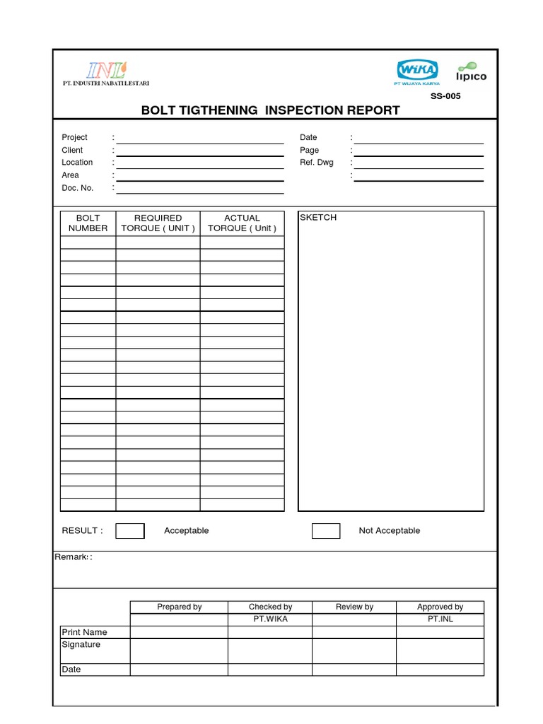 Bolt Tigthening Inspection Report: Project Date Client Location Ref ...