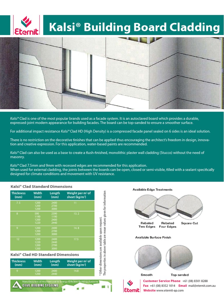 Kalsi® Building Board Cladding Kalsi® Clad Standard Dimensions PDF