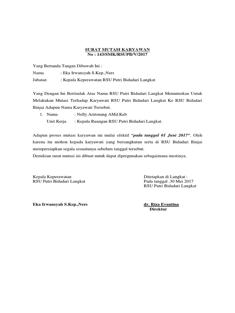 22+ Contoh Surat Mutasi Karyawan