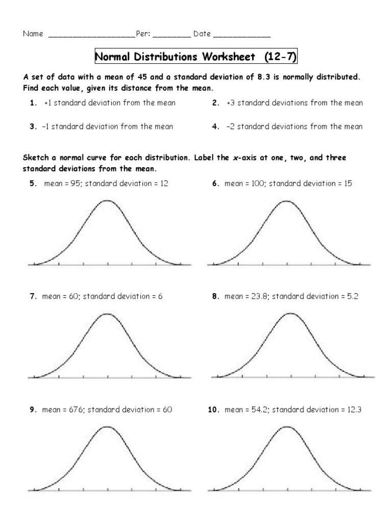 Normal Distributions Worksheet 3 Standard Deviation Normal Distribution