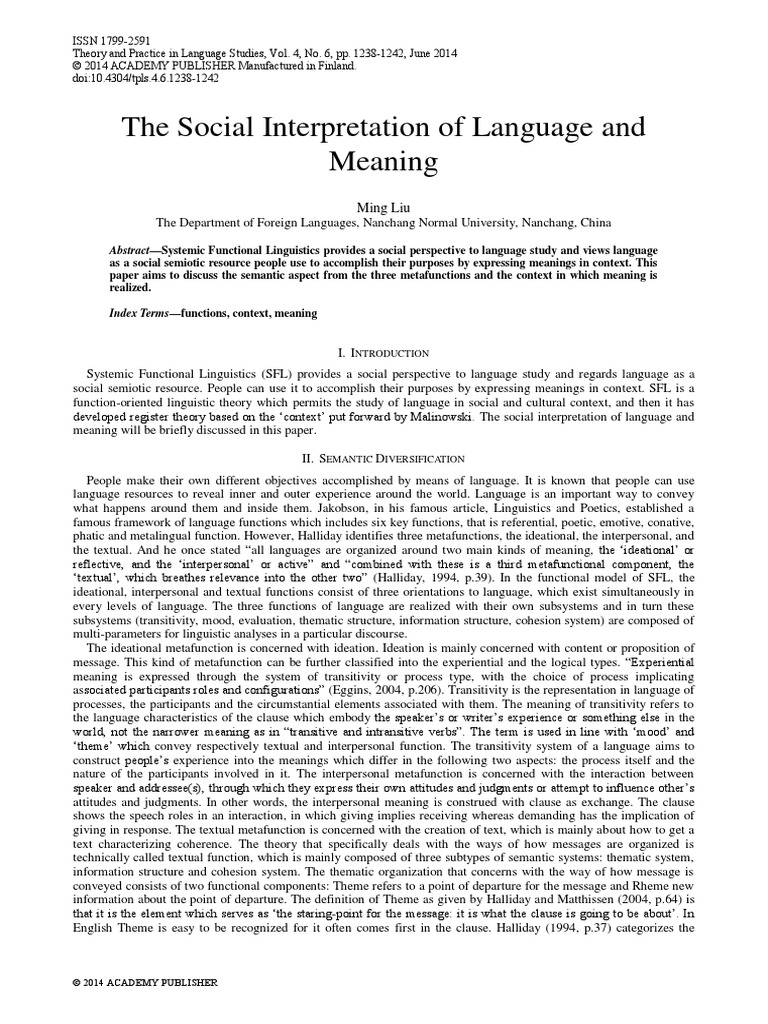 The Social Interpretation of Language and Meaning | PDF | Linguistics ...