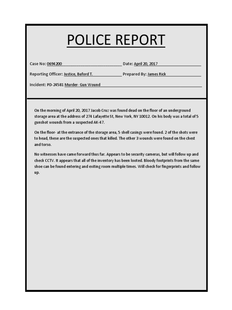 Police Report: Murder Case Analysis | PDF | Law Enforcement | Crime ...