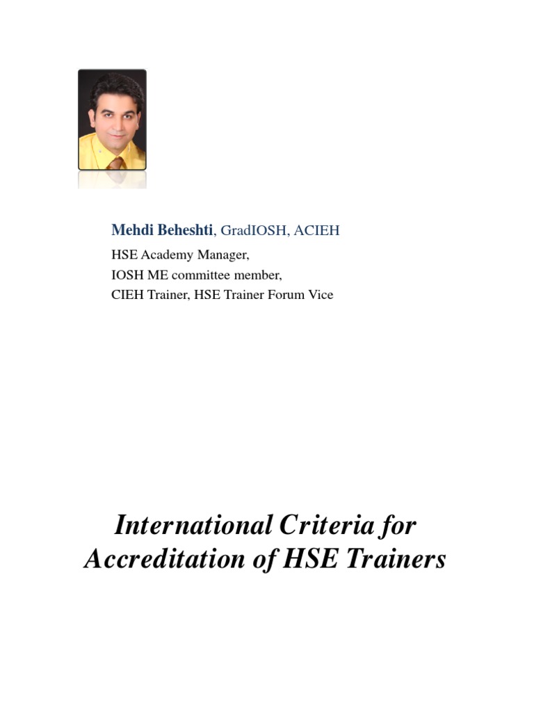 International Criteria For Accreditation of HSE Trainers PDF Health