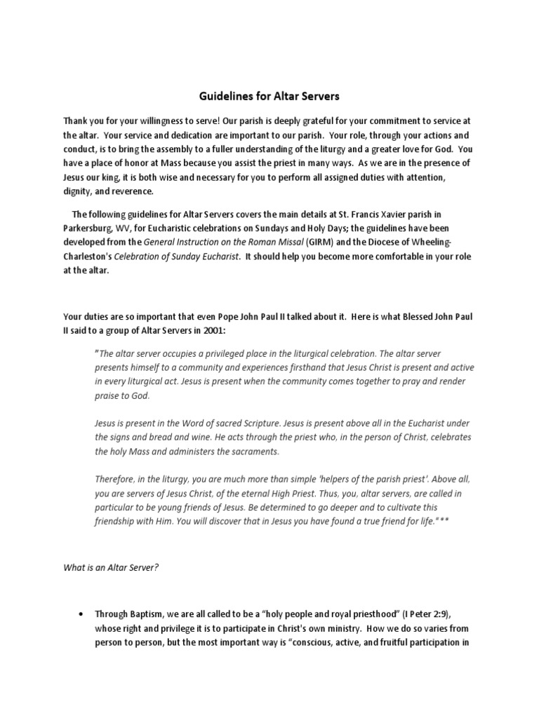 Altar Server Guidelines and Responsibilities | PDF | Eucharist | Altar