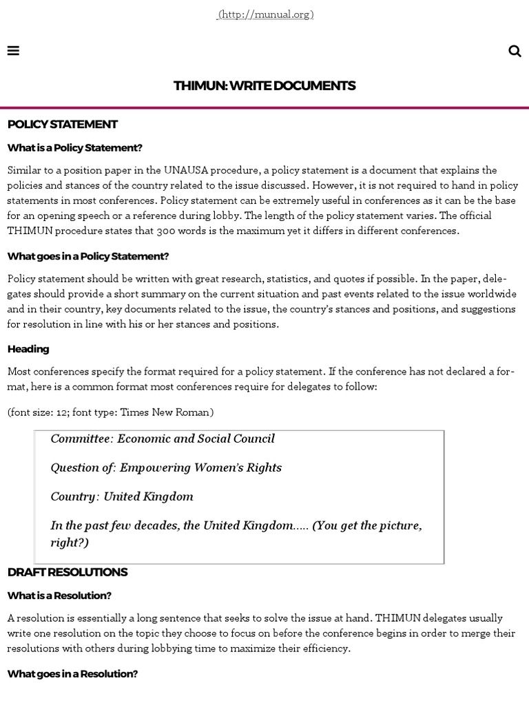 THIMUN: Write Documents - The Munual | PDF | Government