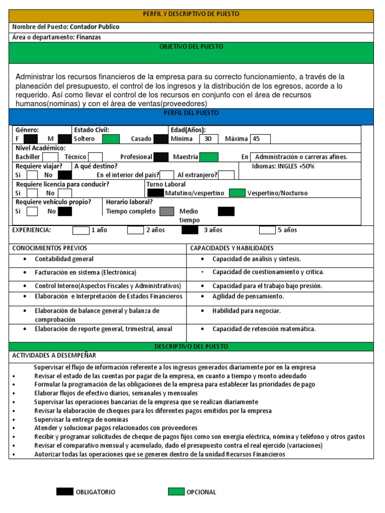  Contador Publico Perfil Y Descriptivo De Puesto Contador Contabilidad