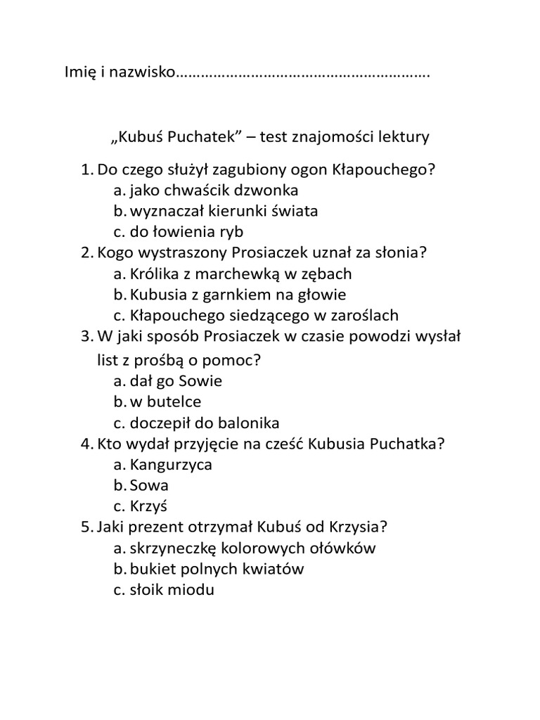 Kubus Puchatek Test Pdf
