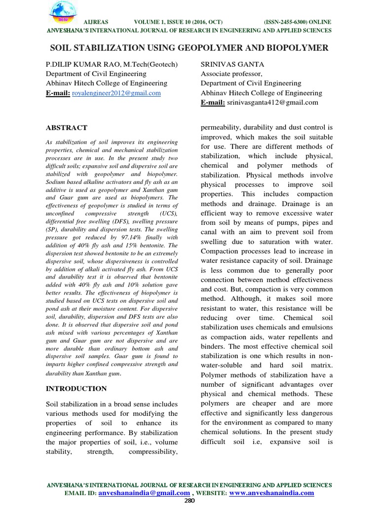 Soil Stabilization Using Geopolymer and Biopolymer 2 | PDF | Fly Ash | Soil