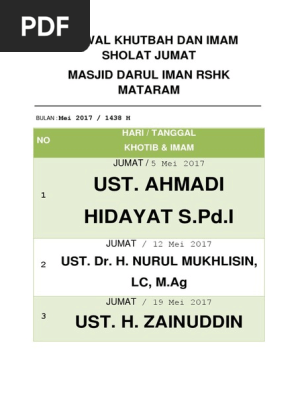 Contoh Format Jadwal Khutbah Jumat - Guru Ilmu Sosial