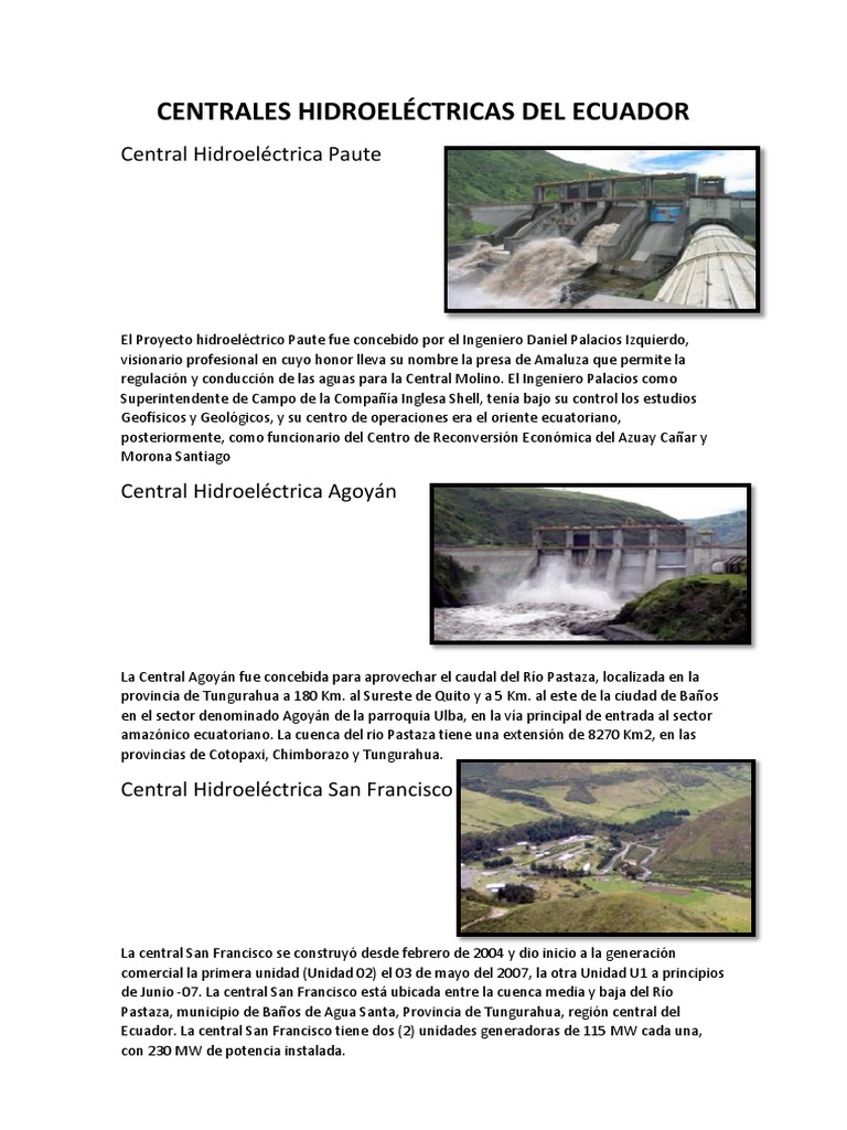 Principales Centrales Hidroeléctricas de Ecuador | PDF