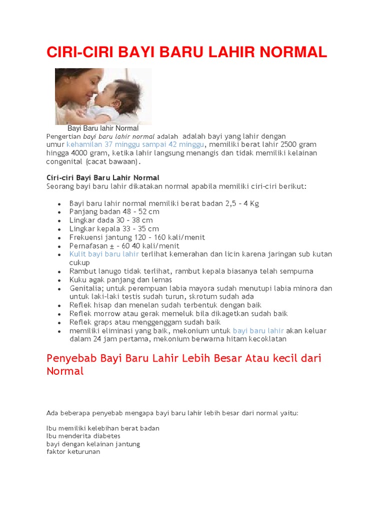 Ciri-Ciri Bayi Baru Lahir Normal | PDF | Kesehatan Holistik | Gaya Hidup