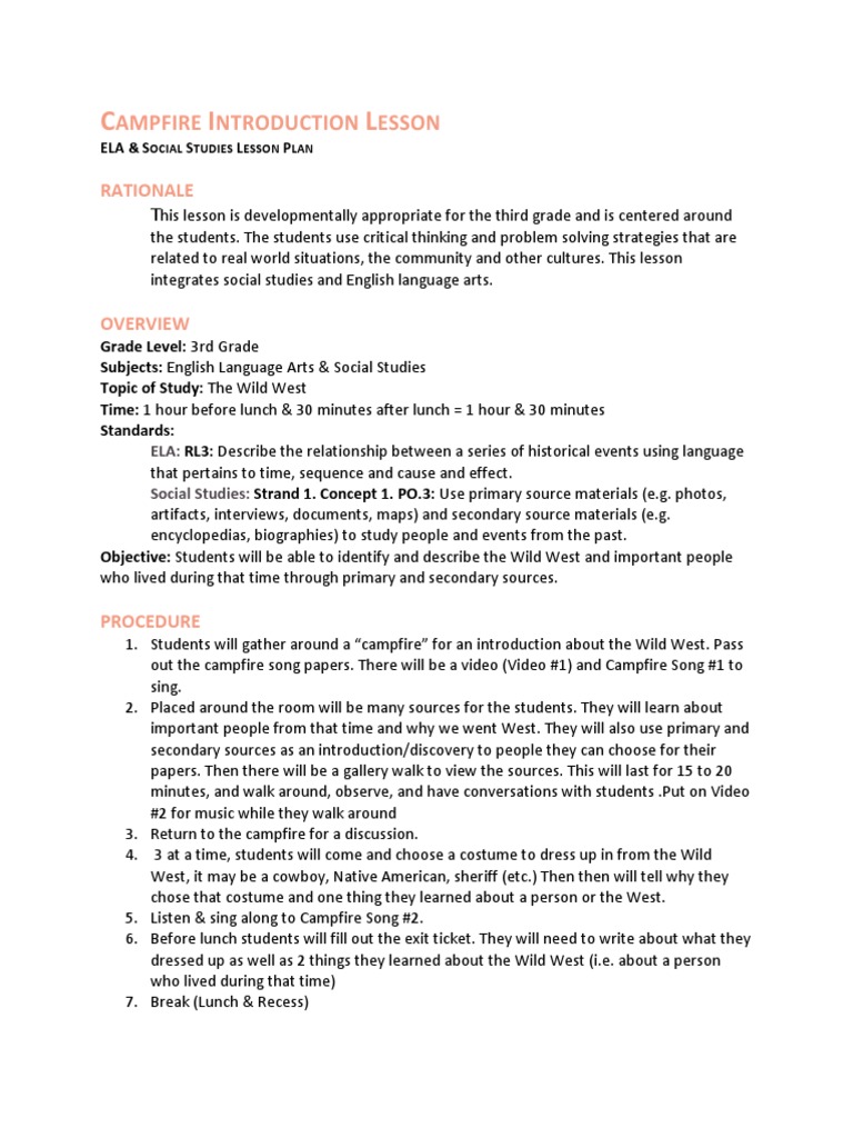 Wild West Campfire Lesson Plan | PDF | Lesson Plan | Time
