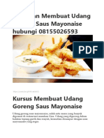 Pelatihan Membuat Udang Goreng Saus Mayonaise Hubungi 08155026593