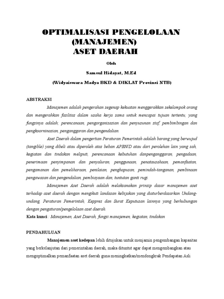 Strategi meningkatkan PAD melalui optimalisasi aset daerah