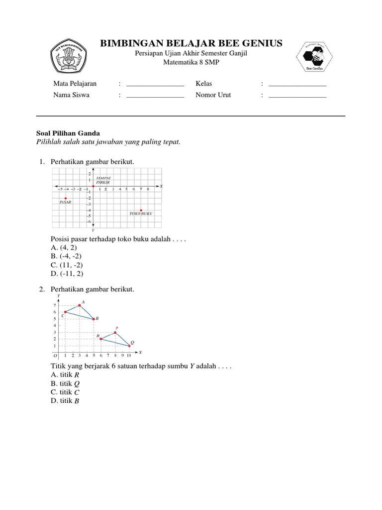 Contoh Soal Pg Mtk Titik Koordinat Kls 6