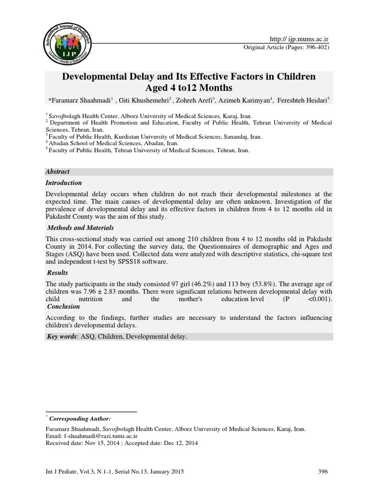 Developmental Delay in Infants: Factors | PDF | Child Development ...
