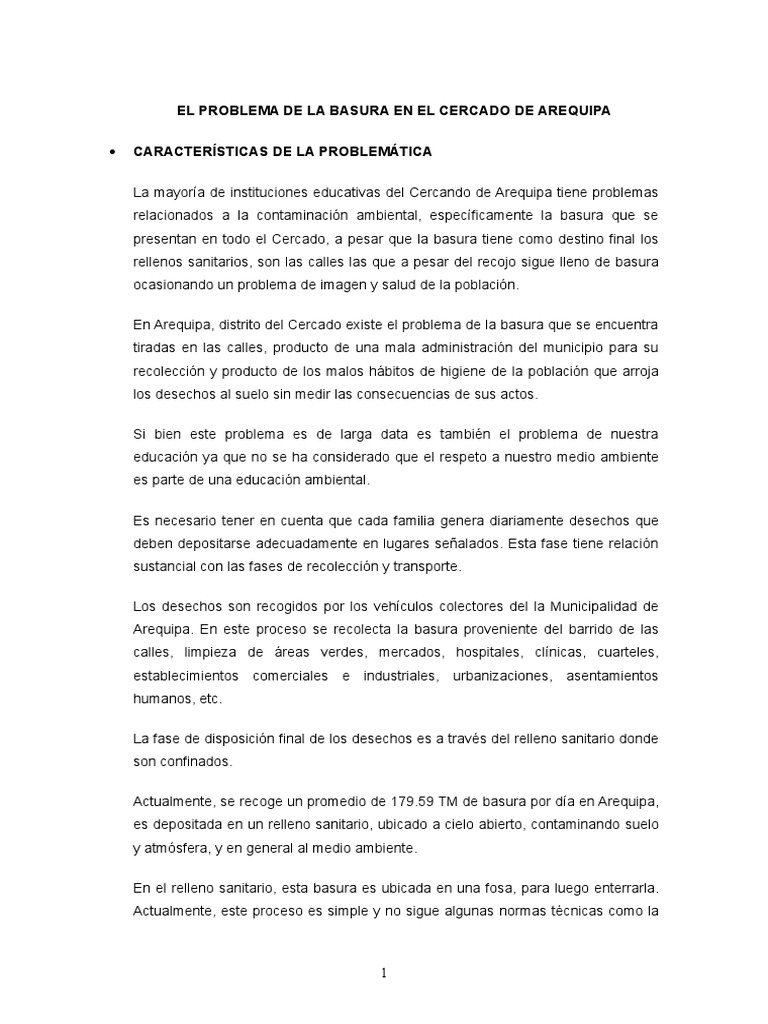 Problemas de Basura en Arequipa | PDF | Vertedero | Residuos