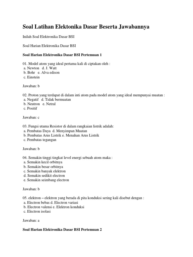 Soal Latihan Elektonika Dasar Beserta Jawabannya