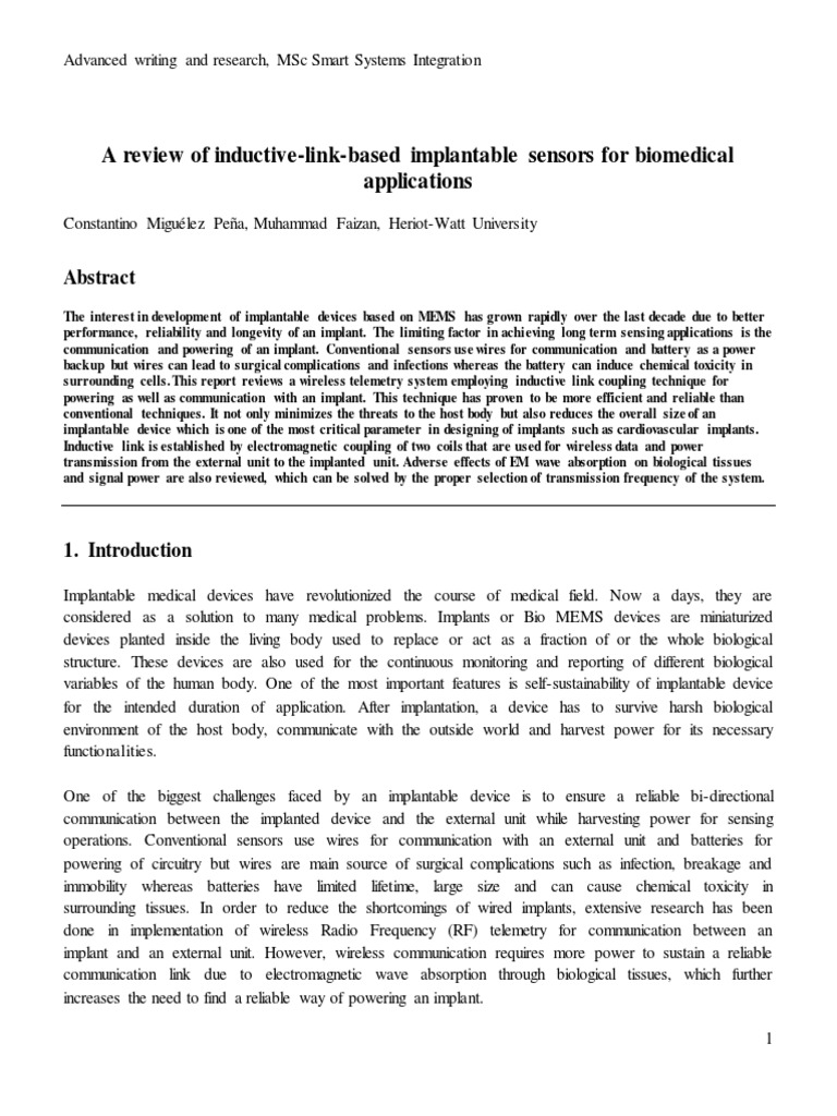 Inductive Link Sensors for Biomedical Implants | PDF | Inductor ...
