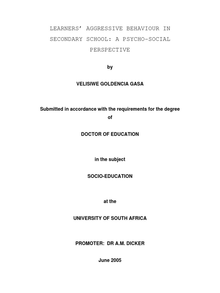 Aggressive Behavior in Secondary Schools | PDF | Aggression | Adolescence