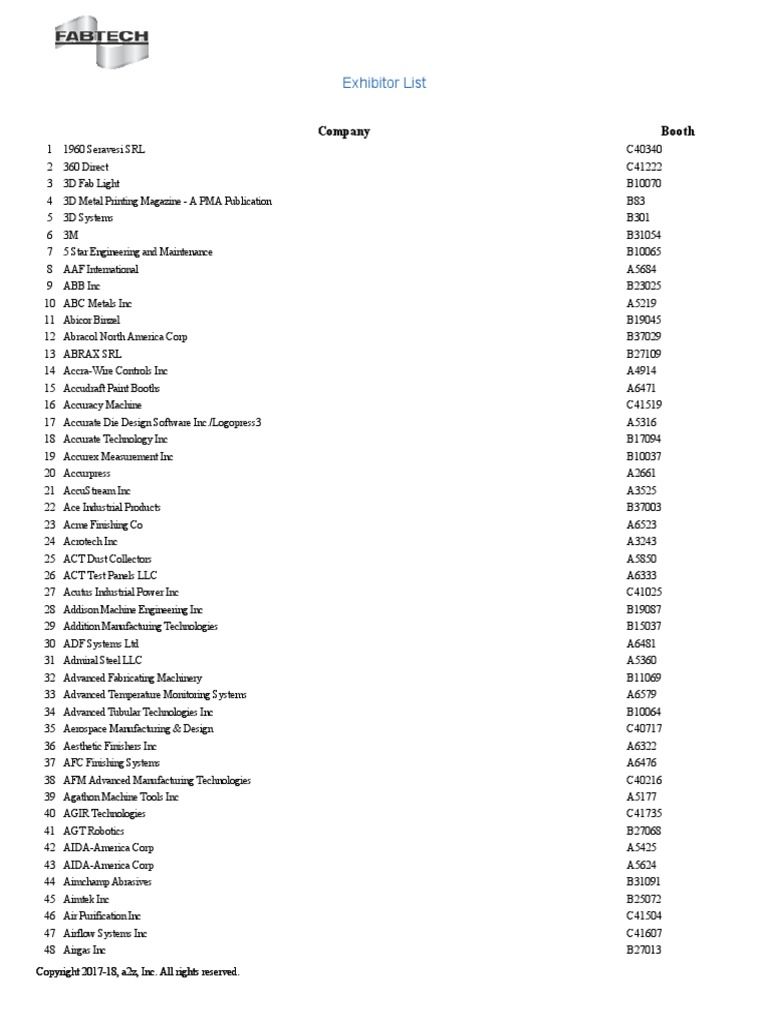 Exhibitor List PDF