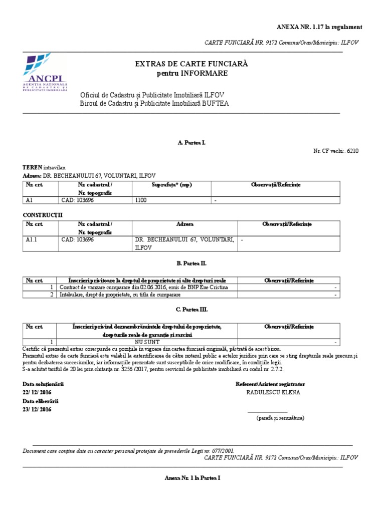 Extras De Carte Funciara Pentru Informare